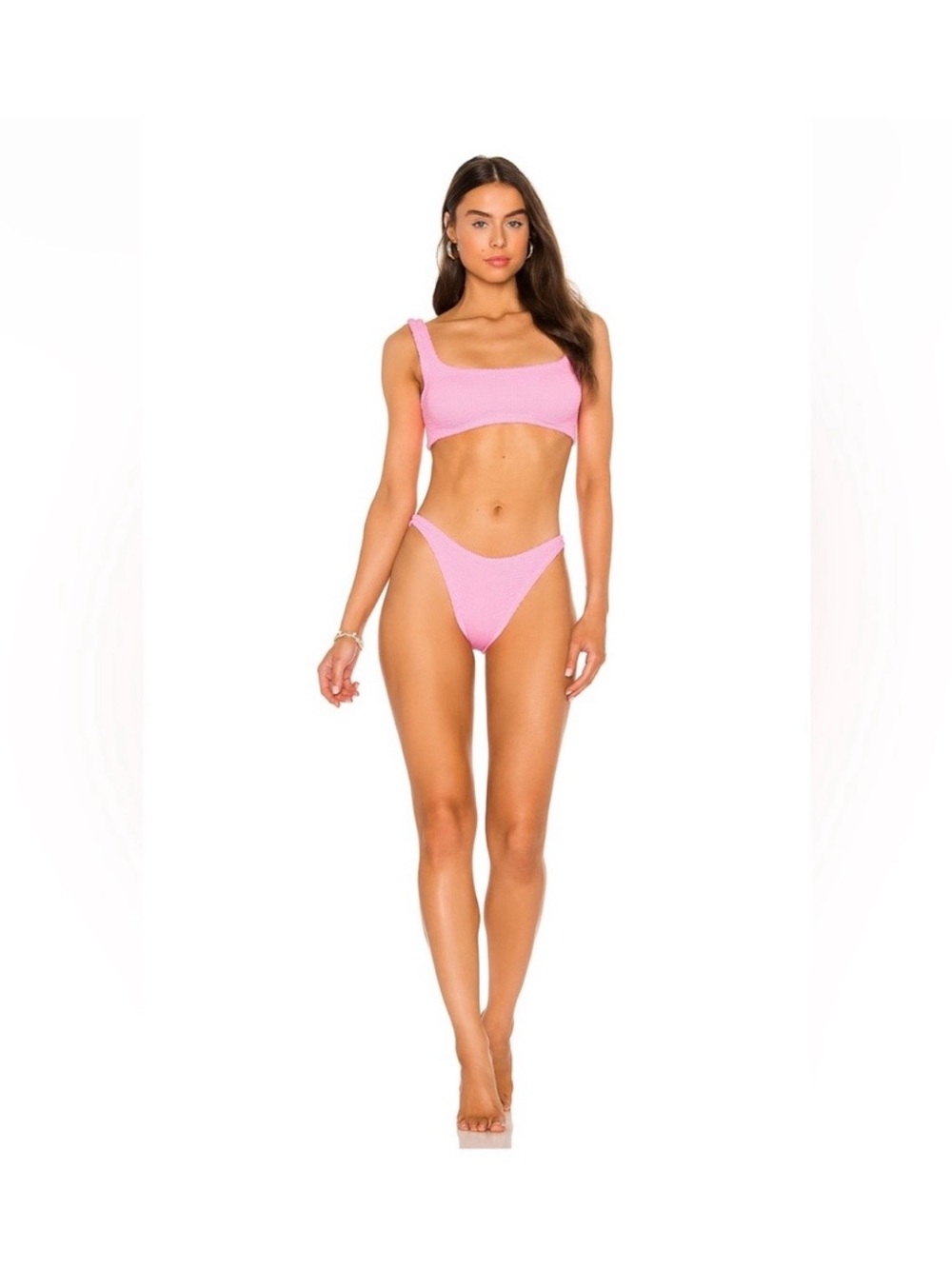 Hunza G Pink Scoop Neck Ribbed Bikini Set